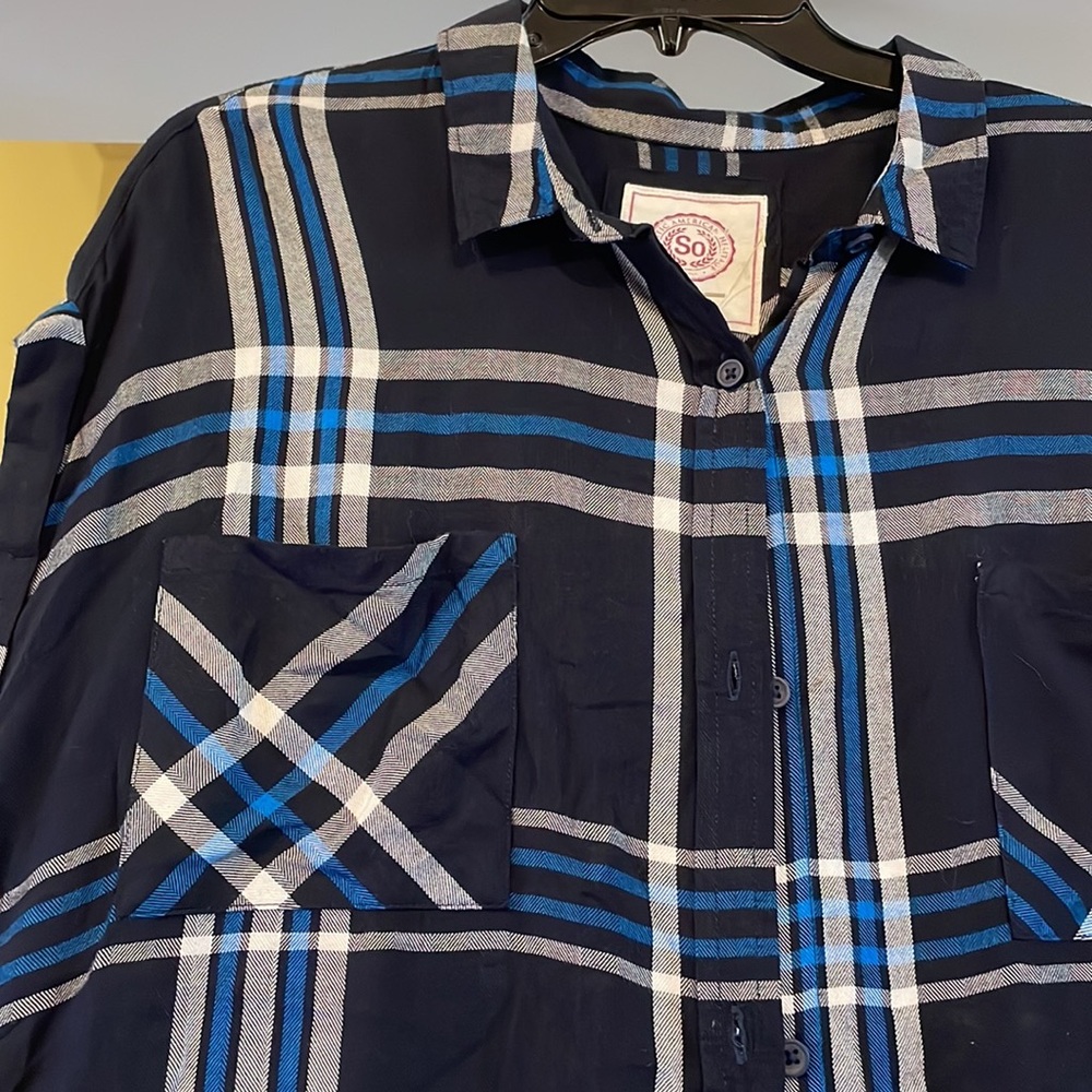 Blue Plaid Button-Up top - Picture 2 of 5
